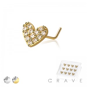 12PCS OF MULTI CZ HEART 316L SURGICAL STEEL L-SHAPE NOSE BOX